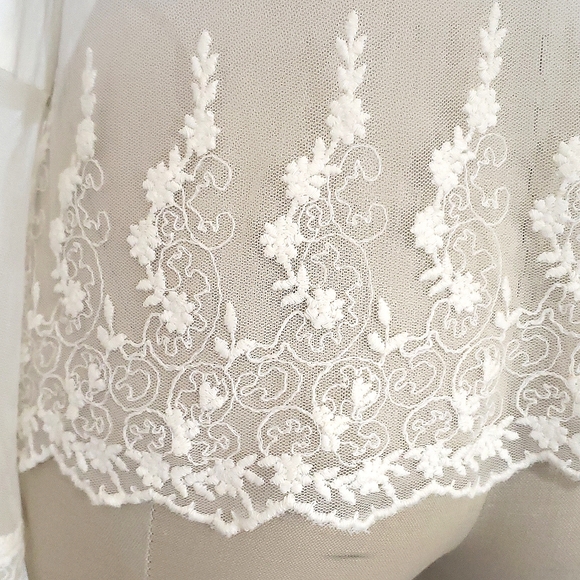 FREE PEOPLE Sheer Embroidered Top Bell Sleeves Cream - Picture 11 of 15